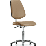 Class 10 Clean Room Vinyl Chair Chrome - Medium Bench Height with Medium Back & Stationary Glides in Taupe Trailblazer Vinyl