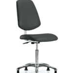 Class 10 Clean Room Vinyl Chair Chrome - Medium Bench Height with Medium Back & Stationary Glides in Charcoal Trailblazer Vinyl