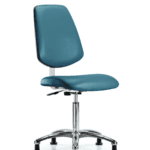 Class 10 Clean Room Vinyl Chair Chrome - Medium Bench Height with Medium Back & Stationary Glides in Marine Blue Supernova Vinyl