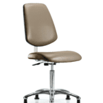Class 10 Clean Room Vinyl Chair Chrome - Medium Bench Height with Medium Back & Stationary Glides in Taupe Supernova Vinyl