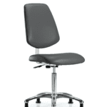 Class 10 Clean Room Vinyl Chair Chrome - Medium Bench Height with Medium Back & Stationary Glides in Carbon Supernova Vinyl