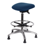 Class 100 Clean Room Vinyl Sit-Stand - Standing Height with Chrome Foot Ring Stationary Glides in Bluebird Voyager Vinyl