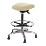 Class 100 Clean Room Vinyl Sit-Stand - Standing Height with Chrome Foot Ring Stationary Glides in Adobe White Trailblazer Vinyl