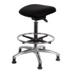 Class 100 Clean Room Vinyl Sit-Stand - Standing Height with Chrome Foot Ring Stationary Glides in Black Trailblazer Vinyl