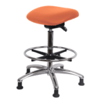 Class 100 Clean Room Vinyl Sit-Stand - Standing Height with Chrome Foot Ring Stationary Glides in Orange Kist Trailblazer Vinyl