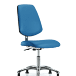 Class 10 Clean Room/ESD Vinyl Chair - Desk Height with Medium Back & ESD Stationary Glides in ESD Blue Vinyl