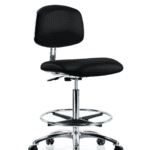 Class 10 Clean Room/ESD Vinyl Chair - High Bench Height with Chrome Foot Ring & ESD Casters in ESD Black Vinyl