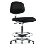 Class 10 Clean Room/ESD Vinyl Chair - High Bench Height with Chrome Foot Ring & ESD Stationary Glides in ESD Black Vinyl