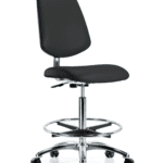 Class 10 Clean Room/ESD Vinyl Chair - High Bench Height with Medium Back, Chrome Foot Ring, & ESD Casters in ESD Black Vinyl
