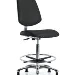 Class 10 Clean Room/ESD Vinyl Chair - High Bench Height with Medium Back, Chrome Foot Ring, & ESD Stationary Glides in ESD Black Vinyl