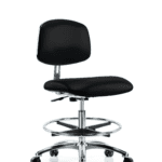 Class 10 Clean Room/ESD Vinyl Chair - Medium Bench Height with Chrome Foot Ring & ESD Casters in ESD Black Vinyl