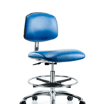 Class 10 Clean Room/ESD Vinyl Chair - Medium Bench Height with Chrome Foot Ring & ESD Casters in ESD Blue Vinyl