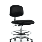 Class 10 Clean Room/ESD Vinyl Chair - Medium Bench Height with Chrome Foot Ring & ESD Stationary Glides in ESD Black Vinyl