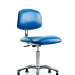 Class 10 Clean Room/ESD Vinyl Chair - Medium Bench Height with ESD Stationary Glides in ESD Blue Vinyl