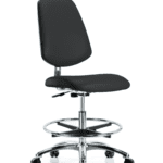 Class 10 Clean Room/ESD Vinyl Chair - Medium Bench Height with Medium Back, Chrome Foot Ring, & ESD Casters in ESD Black Vinyl