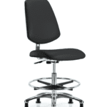 Class 10 Clean Room/ESD Vinyl Chair - Medium Bench Height with Medium Back, Chrome Foot Ring, & ESD Stationary Glides in ESD Black Vinyl