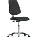 Class 10 Clean Room/ESD Vinyl Chair - Medium Bench Height with Medium Back & ESD Casters in ESD Black Vinyl