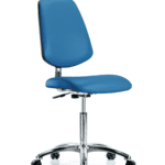 Class 10 Clean Room/ESD Vinyl Chair - Medium Bench Height with Medium Back & ESD Casters in ESD Blue Vinyl