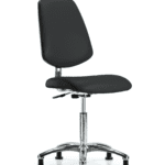 Class 10 Clean Room/ESD Vinyl Chair - Medium Bench Height with Medium Back & ESD Stationary Glides in ESD Black Vinyl