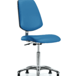 Class 10 Clean Room/ESD Vinyl Chair - Medium Bench Height with Medium Back & ESD Stationary Glides in ESD Blue Vinyl