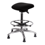 Class 100 Clean Room/ESD Sit-Stand - Standing Height with Chrome Foot Ring & ESD Stationary Glides in ESD Black Vinyl