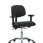 Fabric ESD Chair - Desk Height with Adjustable Arms & ESD Casters in ESD Black Fabric