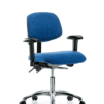 Fabric ESD Chair - Desk Height with Adjustable Arms & ESD Casters in ESD Blue Fabric