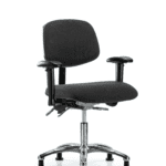 Fabric ESD Chair - Desk Height with Adjustable Arms & ESD Stationary Glides in ESD Black Fabric