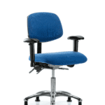 Fabric ESD Chair - Desk Height with Seat Tilt, Adjustable Arms, & ESD Stationary Glides in ESD Blue Fabric