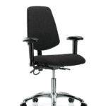 Fabric ESD Chair - Desk Height with Medium Back, Adjustable Arms, & ESD Casters in ESD Black Fabric