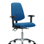 Fabric ESD Chair - Desk Height with Medium Back, Adjustable Arms, & ESD Casters in ESD Blue Fabric