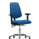 Fabric ESD Chair - Desk Height with Medium Back, Adjustable Arms, & ESD Stationary Glides in ESD Blue Fabric
