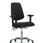 Fabric ESD Chair - Desk Height with Medium Back, Seat Tilt, Adjustable Arms, & ESD Stationary Glides in ESD Black Fabric