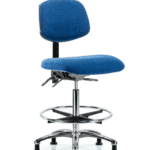 Fabric ESD Chair - High Bench Height with Chrome Foot Ring & ESD Stationary Glides in ESD Blue Fabric