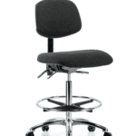 Fabric ESD Chair - High Bench Height with Seat Tilt, Chrome Foot Ring, & ESD Casters in ESD Black Fabric