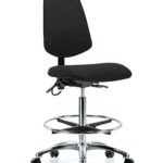 Fabric ESD Chair - High Bench Height with Medium Back, Chrome Foot Ring, & ESD Casters in ESD Black Fabric
