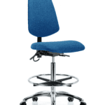 Fabric ESD Chair - High Bench Height with Medium Back, Chrome Foot Ring, & ESD Casters in ESD Blue Fabric