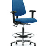 Fabric ESD Chair - High Bench Height with Medium Back, Adjustable Arms, Chrome Foot Ring, & ESD Stationary Glides in ESD Blue Fabric