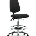 Fabric ESD Chair - High Bench Height with Medium Back, Seat Tilt, Chrome Foot Ring, & ESD Casters in ESD Black Fabric