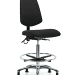 Fabric ESD Chair - High Bench Height with Medium Back, Seat Tilt, Chrome Foot Ring, & ESD Stationary Glides in ESD Black Fabric