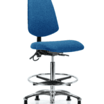 Fabric ESD Chair - High Bench Height with Medium Back, Seat Tilt, Chrome Foot Ring, & ESD Stationary Glides in ESD Blue Fabric