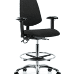 Fabric ESD Chair - High Bench Height with Medium Back, Seat Tilt, Adjustable Arms, Chrome Foot Ring, & ESD Casters in ESD Black Fabric