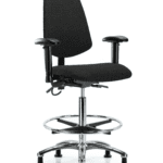 Fabric ESD Chair - High Bench Height with Medium Back, Seat Tilt, Adjustable Arms, Chrome Foot Ring, & ESD Stationary Glides in ESD Black Fabric
