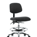 Fabric ESD Chair - Medium Bench Height with Chrome Foot Ring & ESD Casters in ESD Black Fabric