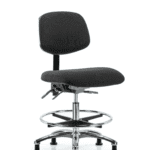 Fabric ESD Chair - Medium Bench Height with Chrome Foot Ring & ESD Stationary Glides in ESD Black Fabric