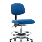 Fabric ESD Chair - Medium Bench Height with Chrome Foot Ring & ESD Stationary Glides in ESD Blue Fabric