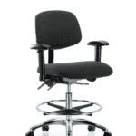 Fabric ESD Chair - Medium Bench Height with Adjustable Arms, Chrome Foot Ring, & ESD Casters in ESD Black Fabric