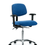 Fabric ESD Chair - Medium Bench Height with Adjustable Arms & ESD Casters in ESD Blue Fabric
