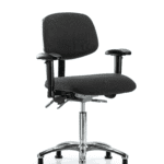 Fabric ESD Chair - Medium Bench Height with Adjustable Arms & ESD Stationary Glides in ESD Black Fabric