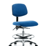 Fabric ESD Chair - Medium Bench Height with Seat Tilt, Chrome Foot Ring, & ESD Casters in ESD Blue Fabric